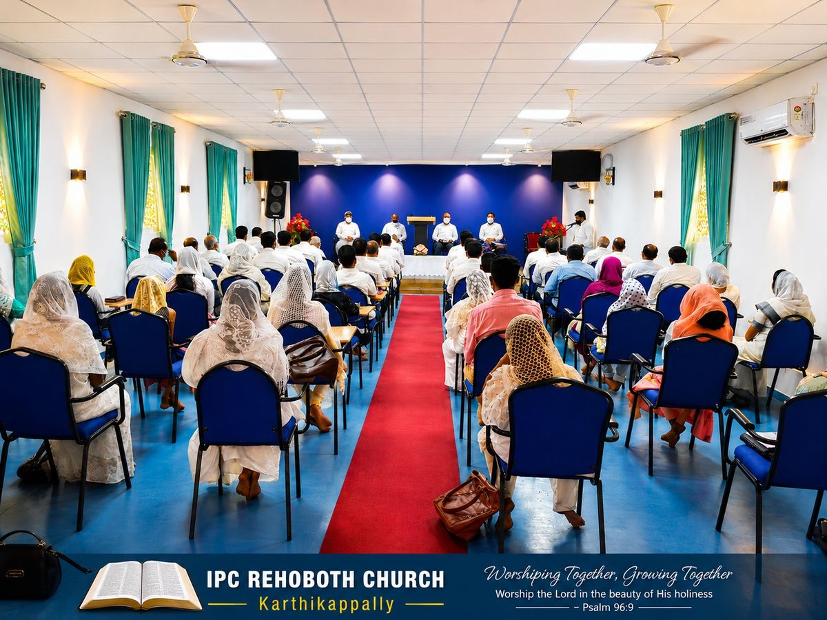 The congregation gathered for Sunday worship at IPC Rehoboth Church, Karthikappally